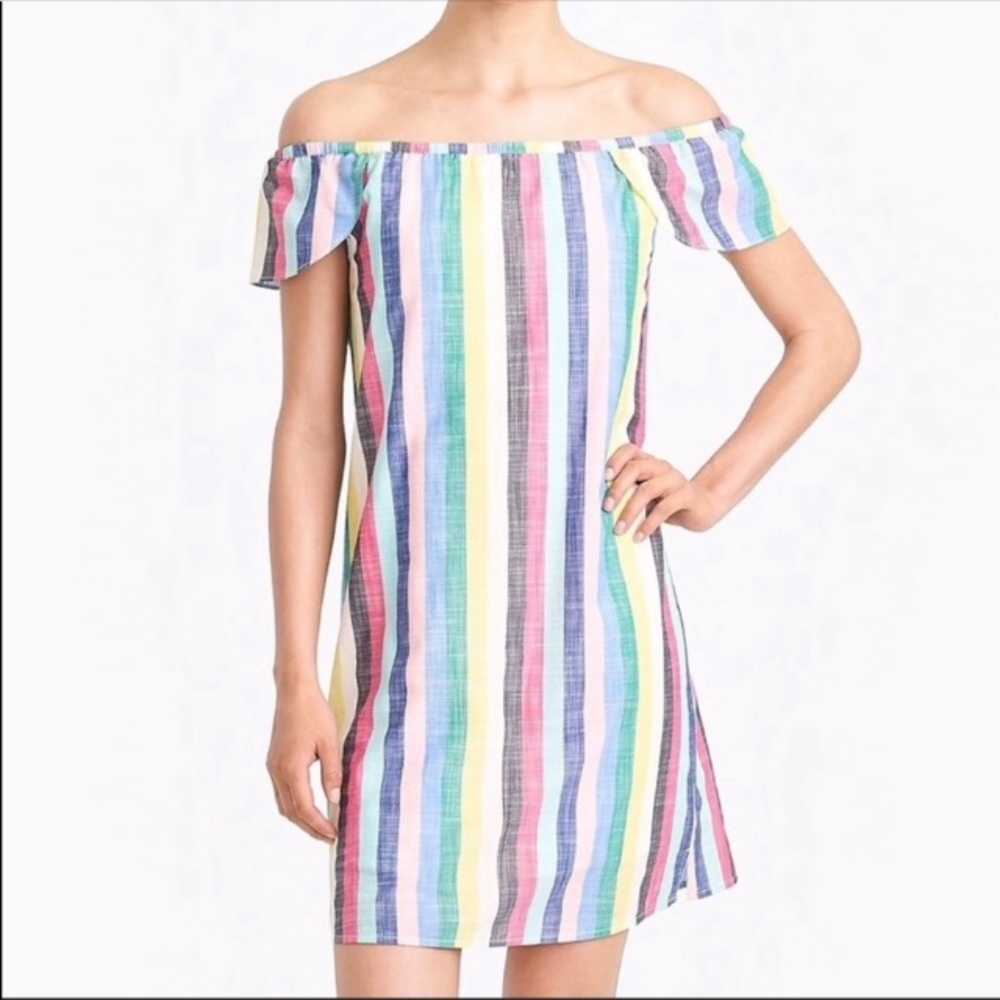 J crew striped off the shoulder dress